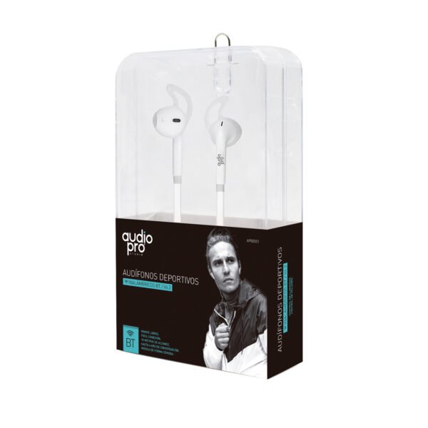 AUDIFONO AUDIOPRO BLUETOOTH IN/EAR V4.2 DEPORTIVOS, CONTROL DE LLAMADA Y VOLUMEN. WHITE - Imagen 4