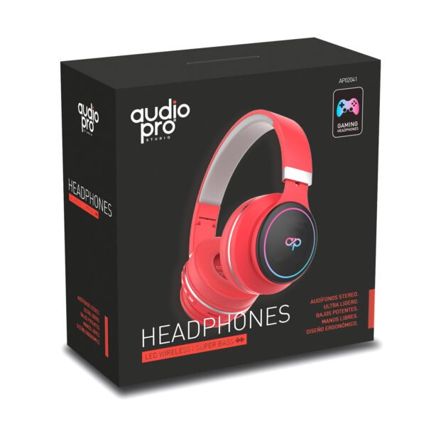 AUDIFONO HEADBAND AUDIOPRO GAMER BLUETOOTH CON BT/FM/TF/AUX, CABLE 1.5M, RED - Imagen 2