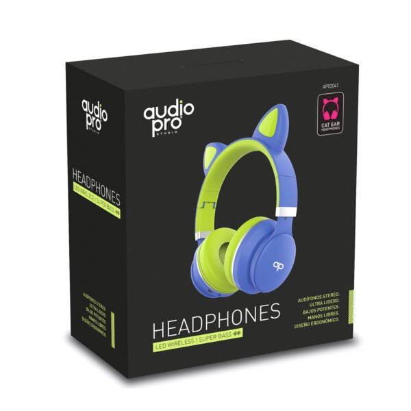 AUDIFONO AUDIOPRO CAT HEADBAND BLUETOOTH CON LUZ LED ULTRA LIGEROS, BLUE - Imagen 2