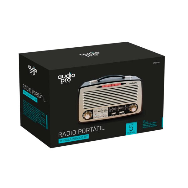 RADIO RETRO PORTATIL AUDIOPRO. BLUETOOTH/GRABADORA/ FM/USB/SD/RECARGABLE.