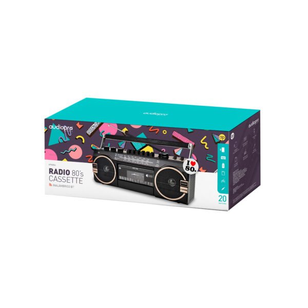 RADIO RETRO CON CASSETTE AUDIOPRO BT/USB/SD, 2 ALTAVOCES INTEGRADOS X-BASS.