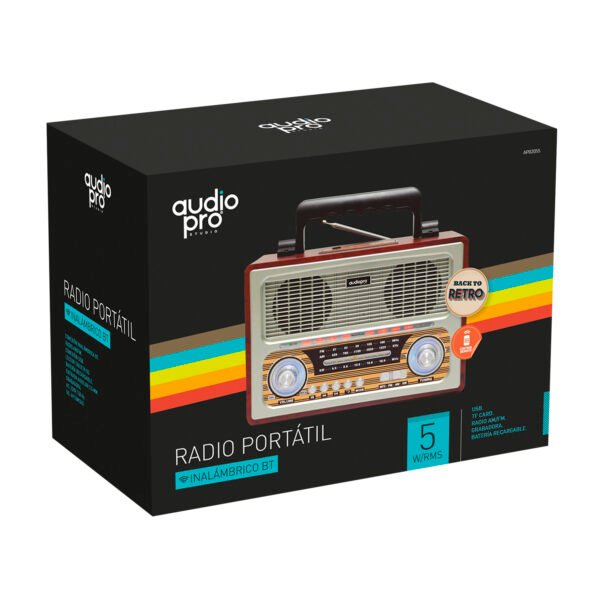 RADIO RETRO PORTATIL AUDIOPRO BLUETOOTH/ FM/USB/SD/ENTRADA AUX 3.5/ RECARGABLE. - Imagen 3