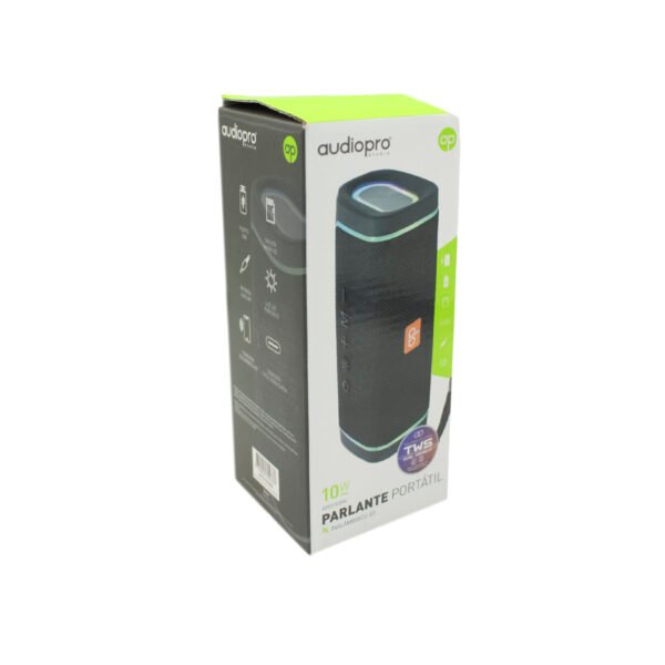PARLANTE LED PORTATIL INALAMBRICO AUDIOPRO 10W BLUETOOTH/FM/LINE IN/MANOS LIBRES CABLE TIPO C TWS- BLACK - Imagen 2