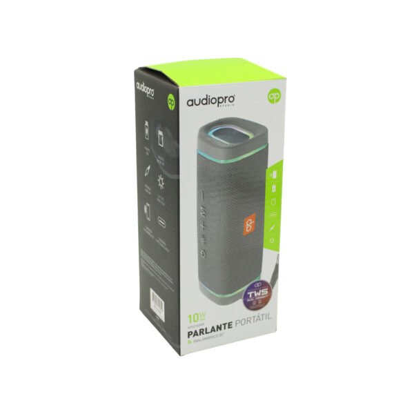 PARLANTE LED PORTATIL INALAMBRICO AUDIOPRO 10W BLUETOOTH/FM/LINE IN/MANOS LIBRES CABLE TIPO C TWS- GREY - Imagen 2