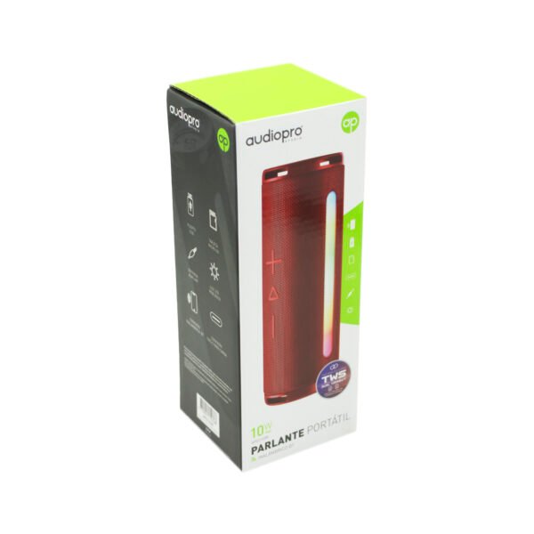 PARLANTE LED PORTATIL INALAMBRICO AUDIOPRO 10W BLUETOOTH/FM/LINE IN/MANOS LIBRES CABLE TIPO C TWS- RED - Imagen 2