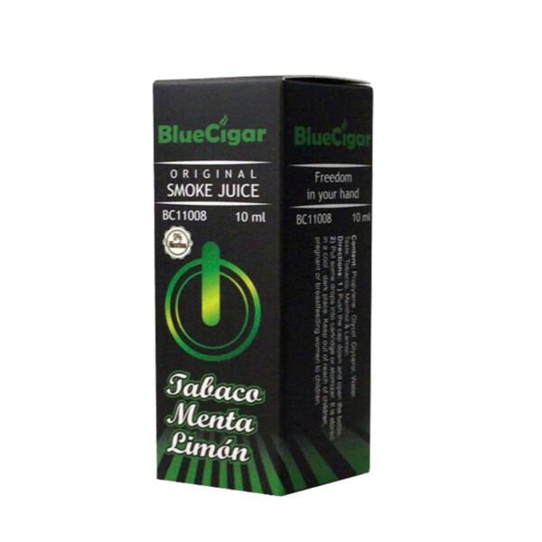 RECARGA DE VAPORIZADOR ELECTRONICO BLUECIGAR 0% NICOTINA /SABOR TABACO MENTHOM LEMON - Imagen 4
