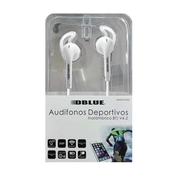 Audífonos DBLUE BLUETOOTH IN/EAR DEPORTIVO WHITE. - Imagen 2