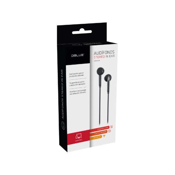 AUDIFONO DBLUE IN/EAR ULTRALIGERO CON MANOS LIBRE/REDUCCION DE RUIDO/LONGITUD 1.2M. BLACK - Imagen 6