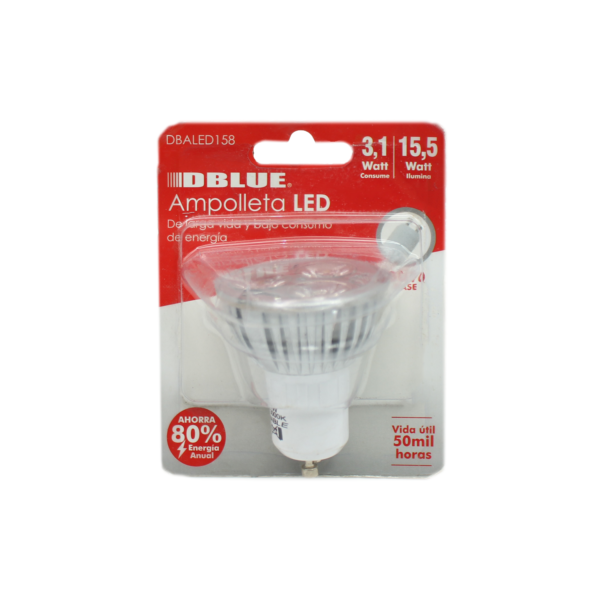 AMPOLLETA LED DBLUE CONSUME 3,1 WATT E ILUMINA 15,5 WATT. CONECTOR GU1 - Imagen 3