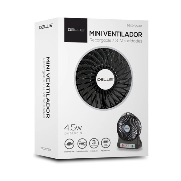 MINI VENTILADOR PORTATIL DBLUE CON BATERIA RECARGABLE WHITE COLOR - Imagen 2