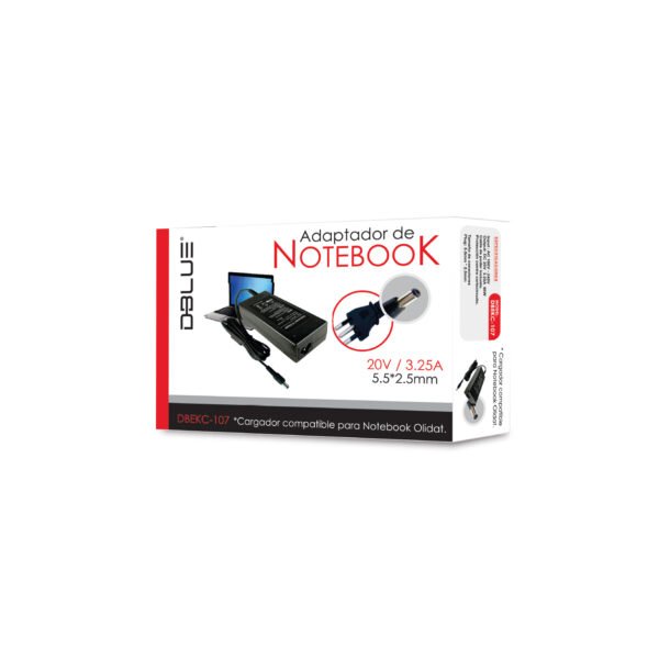 CARGADOR NOTEBOOK 20V/3,25A PUNTA NEGRA PARA OLIDATA (PIN 5.5*2.5)