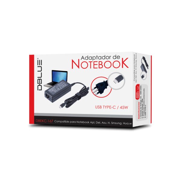 CARGADOR DE NOTEBOOK 45W USB TYPE-C COMPATIBLE CON MACBOOK, DELL, ASUS, HP, SAMSUNG, HUAWEI