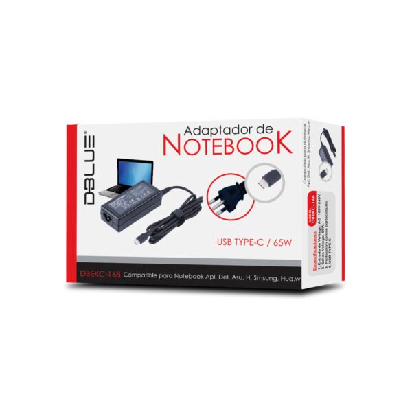 CARGADOR DE NOTEBOOK 65W USB TYPE-C COMPATIBLE CON MACBOOK, DELL, ASUS, HP, SAMSUNG, HUAWEI