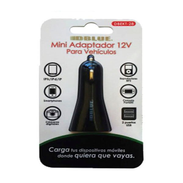 CARGADOR DBLUE DE AUTOMOVIL 2.1A - 12V CON 2 PUERTOS USB, BLUE - Imagen 2