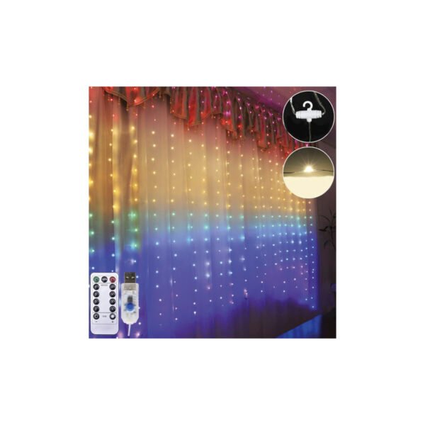 CORTINA DE LUZ LED MULTICOLOR CON CONECTOR USB - Imagen 2