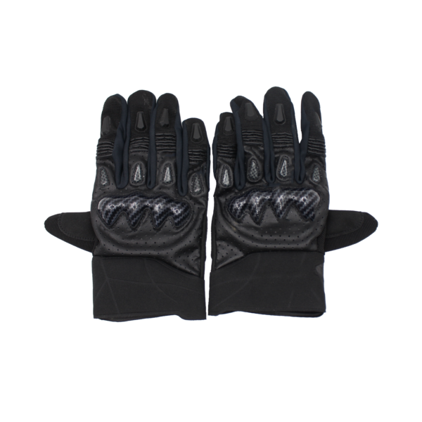 GUANTES DE CUERO NEGROS, REFUERZO EN NUDILLOS, MATERIAL TRANSPIRABLE, CIERRE CON VELCRO.