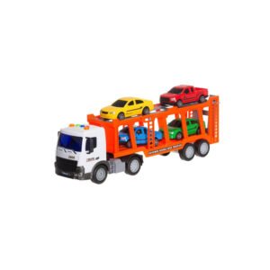 CAMION DE REMOLQUE A FRICCION CON LUZ Y SONIDO - INCLUYE 4 AUTOS