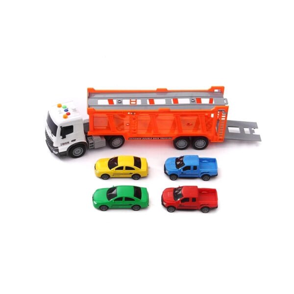 CAMION DE REMOLQUE A FRICCION CON LUZ Y SONIDO - INCLUYE 4 AUTOS - Imagen 2
