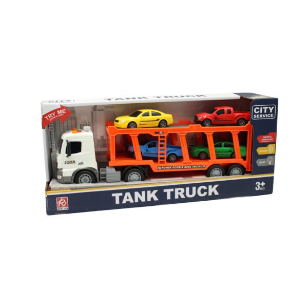 CAMION DE REMOLQUE A FRICCION CON LUZ Y SONIDO - INCLUYE 4 AUTOS - Imagen 3