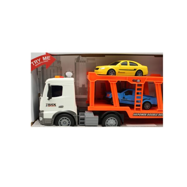CAMION DE REMOLQUE A FRICCION CON LUZ Y SONIDO - INCLUYE 4 AUTOS - Imagen 4