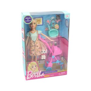 MUÑECA CON MASCOTA Y SET DE PASEO