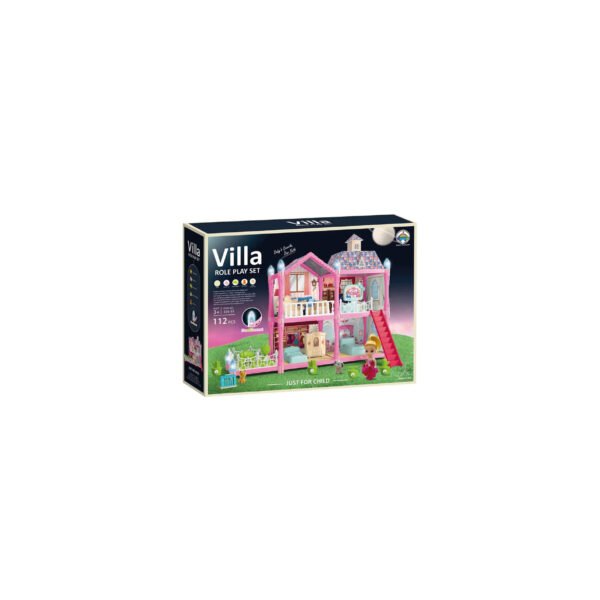 CASA DE MUÑECAS ROSADA DE 2 PISOS, 112 PCS, CON LUCES, PARA NIÑOS MAYORES DE 3 AÑOS. - Imagen 2