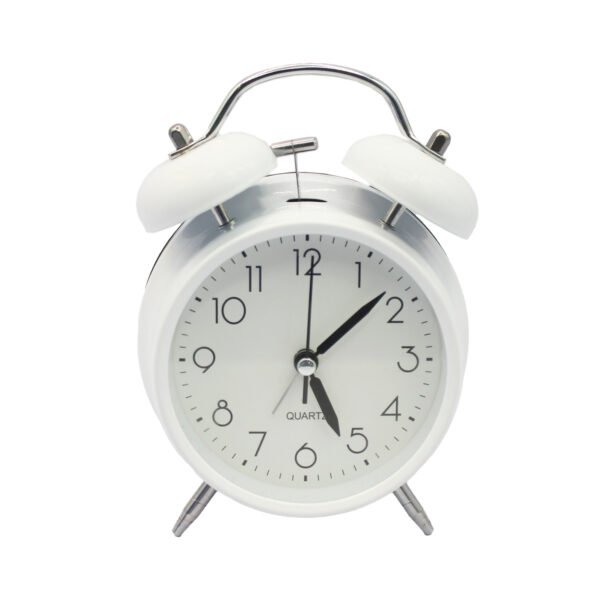 RELOJ DESPERTADOR ANALOGO SILENCIOSO CON LUZ Y CAMPANA WHITE