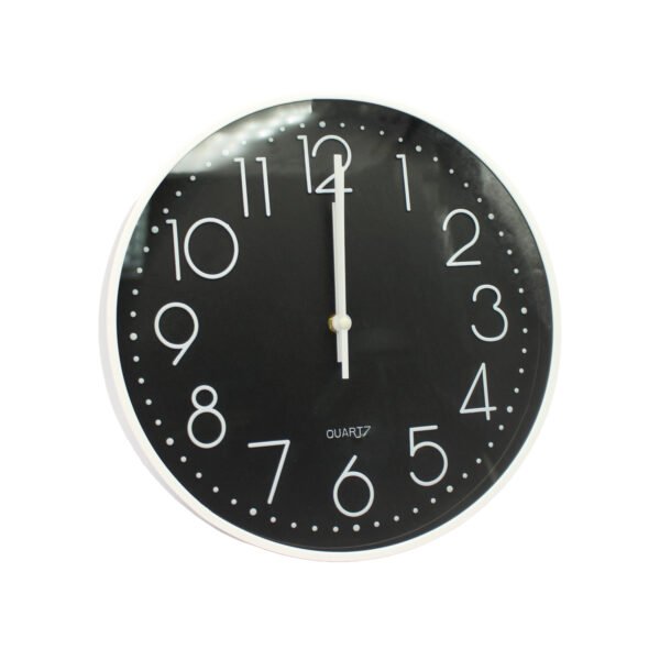 RELOJ DE PARED 30 CM  BLACK CON NUMEROS WHITE  , MARCO WHITE
