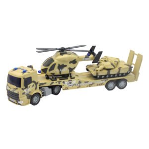 CAMION REMOLQUE A FRICCION CON TANQUE DE RUEDA LIBRE Y HELICOPTERO ESCALA 1:18