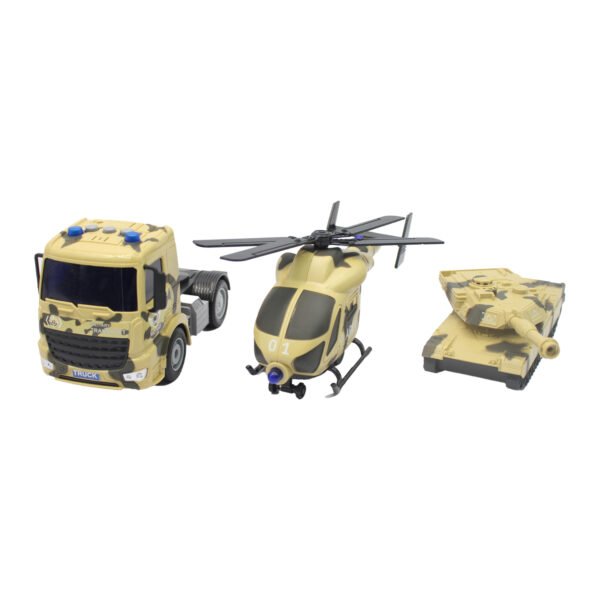 CAMION REMOLQUE A FRICCION CON TANQUE DE RUEDA LIBRE Y HELICOPTERO ESCALA 1:18 - Imagen 2