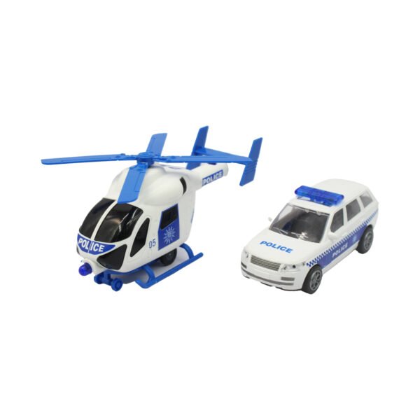 CAMION REMOLQUE A FRICCION CON AUTO POLICIA DE RUEDA LIBRE Y HELICOPTERO ESCALA 1:18 - Imagen 3