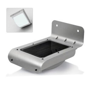 FOCO SOLAR EXTERIOR LED CON SENSOR DE MOVIMIENTO. CROMO.