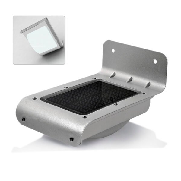 FOCO SOLAR EXTERIOR LED CON SENSOR DE MOVIMIENTO. CROMO.