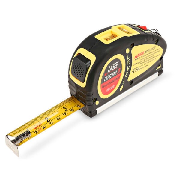 CINTA METRICA CON NIVEL LASER, LINEA LASER 360º, 3 PILAS AG13 INCLUIDAS.