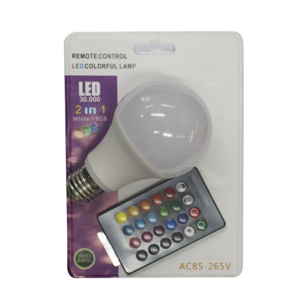 AMPOLLETA LED RGB MULTICOLOR  CON CONTROL REMOTO  E27 - Imagen 3