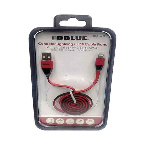 CABLE USB PLANO A LIGHTNING 1M, DE METAL (NO SE ENREDA). RED - Imagen 2
