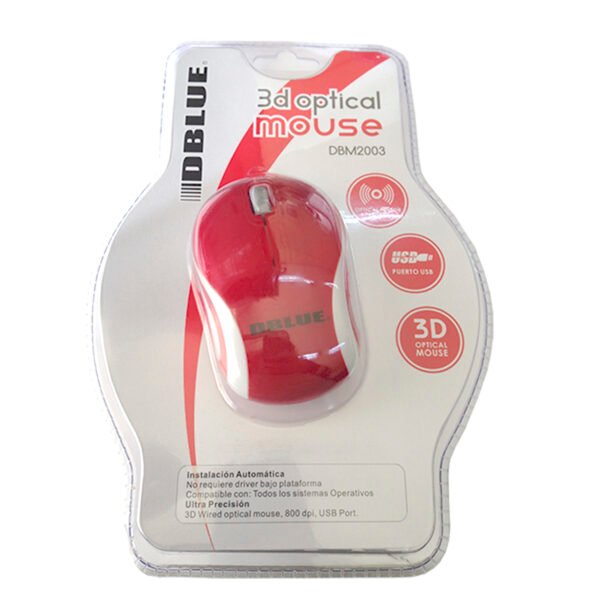 Mouse CON CABLE  800DPI USB - WHITE/RED - Imagen 2