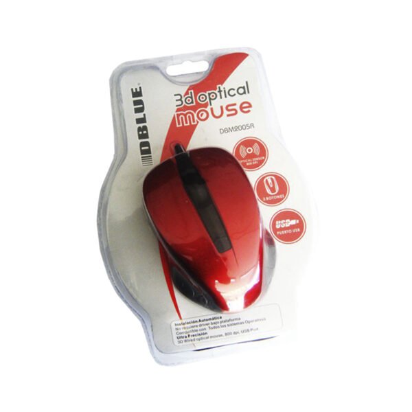 Mouse CON CABLE 800DPI USB -  RED/BLACK - Imagen 2