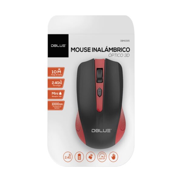 MOUSE INALAMBRICO OPTICO 3D, 1000 DPI, 2.4 GHZ, HASTA 10 MTS, DISEÑO ERGONOMICO. RED - Imagen 3