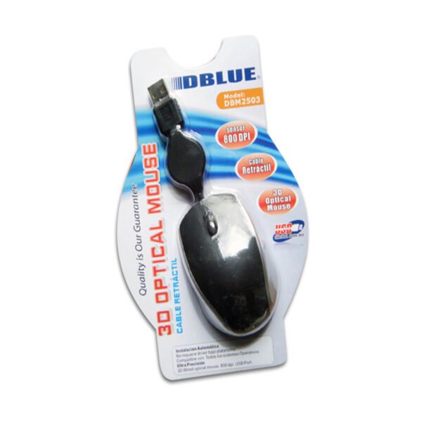Mouse CABLE RETRACTIL USB 800DPI SILVER/BLACK - Imagen 2