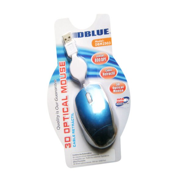 Mouse CABLE RETRACTIL USB 800DPI BLUE/BLACK - Imagen 2