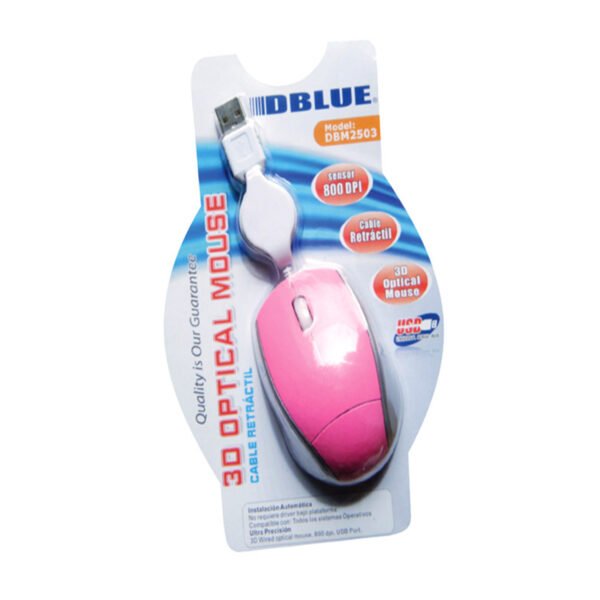 Mouse CABLE RETRACTIL USB 800DPI PINK/SILVER - Imagen 2