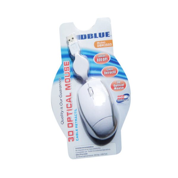 Mouse CABLE RETRACTIL USB 800DPI WHITE/SILVER - Imagen 2