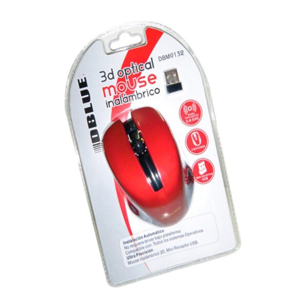 Mouse INALAMBRICO 2.4 GHZ 800DPI USB 3 BOTONES - RED - Imagen 2
