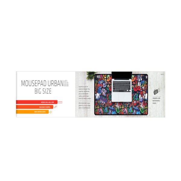 MOUSEPAD GRAFFITI DBLUE 900X400X2MM, SUPERFICIE SUAVE, ALTA ELASTICIDAD, GOMA ANTIDESLIZANTE, RESISTENTE A LIQUIDOS. - Imagen 6