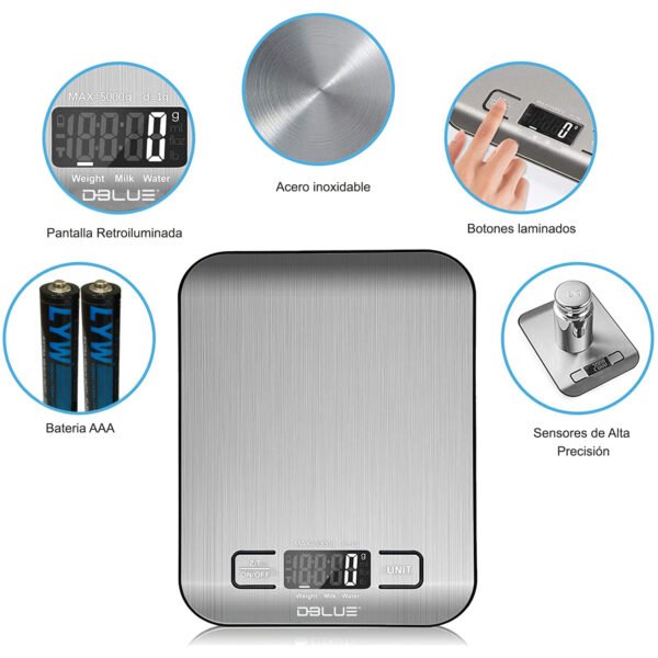 PESA DE COCINA DE ACERO INOXIDABLE DE 5 KG - Imagen 3