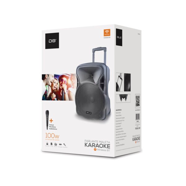 PARLANTE MALETA KARAOKE DBLUE CON BLUETOOTH Y ENTRADA USB/SD/FM RADIO/AUX -BLACK MICROFONO INCLUIDO