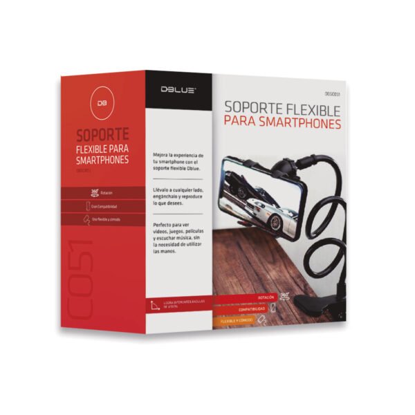 SOPORTE FLEXIBLE DBLUE PARA SMARTPHONE CON ROTACION 360°, INCLUYE CLIP PARA DIFERENTES SUPERFICIES. BLACK - Imagen 3