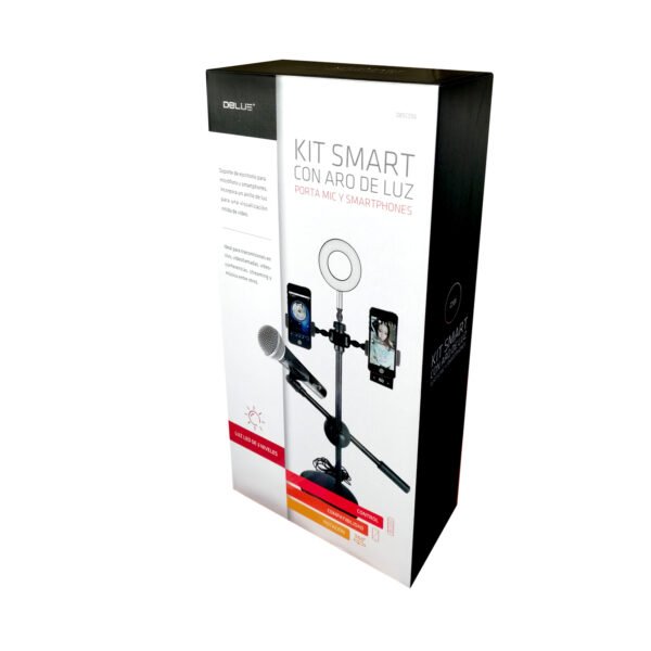 SOPORTE DOBLE ADAPTABLE PARA MICROFONOS Y SMARTPHONES DBLUE, CON LUZ LED Y ROTACION. - Imagen 6