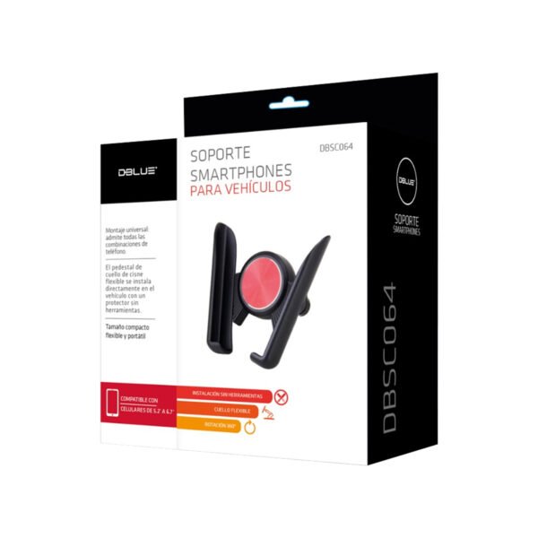 SOPORTE COMPACTO PARA TELEFONO, REJILLA DE AUTO, MATERIAL ABS, COMPATIBLE CON CELULARES DE 5.2" A 6.7". - Imagen 2